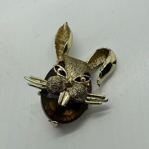 Mischievous Gothic Bunny Gold and Brown Rabbit Brooch Costume Jewelry
